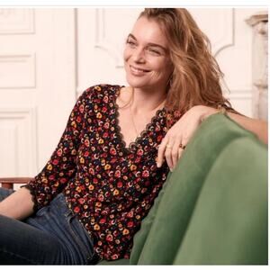 Sezane Floral Blouse - Black and Red